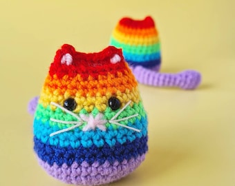 Mini crochet rainbow cat, little plush kitty, miniature cat soft toy, handmade gift for cat owners, pet lowers, pride, gay, same sex