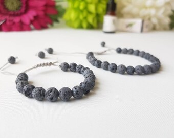 Anxiety bracelet for children, oil diffuser, grey adjustable  aromatherapy natural lava stone bracelet, anti stress jewelry, teenagers gift