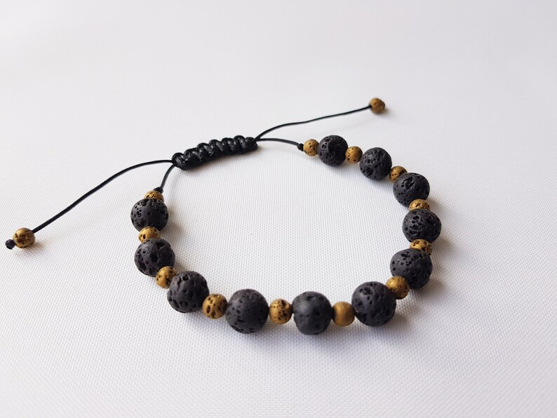 set of two anti stress jewelry Christmas Couple aroma bracelets black and gold volcanic lava stone essential oil diffuser gift for couple