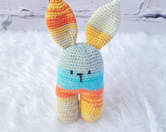Sensory Crochet Bunny Rattle Teether, Crinkle Ears, Montessori Toy