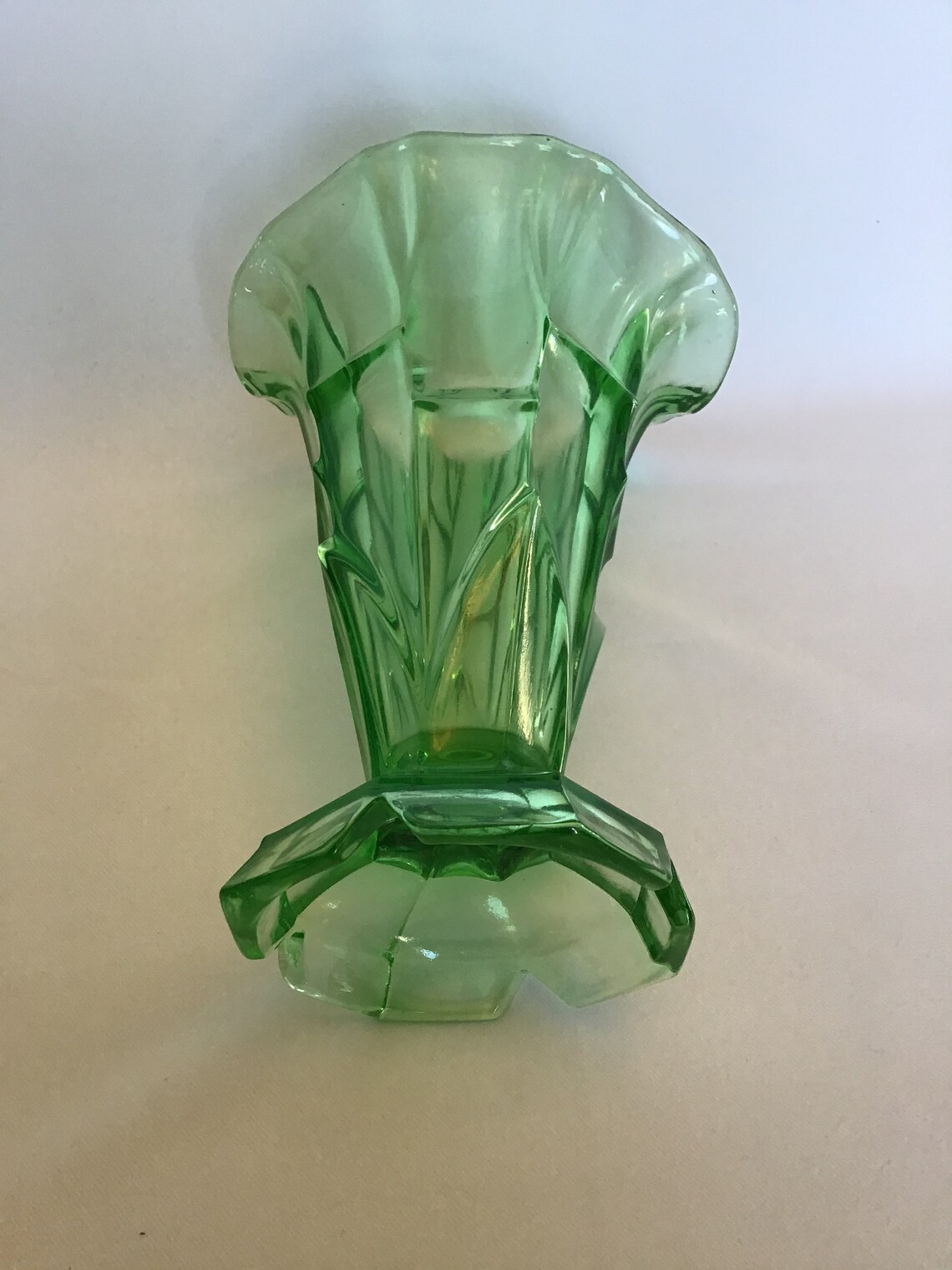 Antique Art Deco STOLZLE Vaseline Glass Vase Etsy