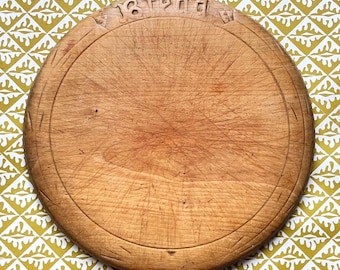 Antique English Hand Carved Rustic Timeworn Wooden Bread Board With Carved "Bread" Lettering