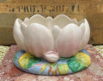 Vintage Art Deco Clarice Cliff Newport Pottery Pink & Blue Water Lily Bowl