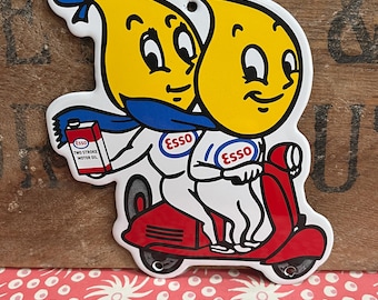 Vintage Style Vitreous Porcelain Enamel Mr & Mrs Oil Drop Esso Motor Oil Sign – Retro Advertising Wall Decor