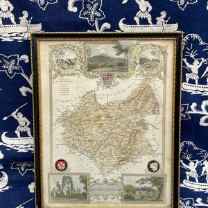 Antique Framed Georgian Thomas Moule&#39;s County Map of Leicestershire Hand Coloured Engraving
