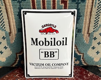 Quality Heavy Vitreous Porcelain Enamel 'Gargoyle' Mobiloil "BB" Retro Antique Style Small Size Advertising Wall Sign
