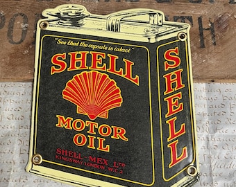 Quality Heavy Vitreous Porcelain Enamel Shell Mex Motor Oil Can Shaped Sign Retro Antique Style Advertising Wall Sign