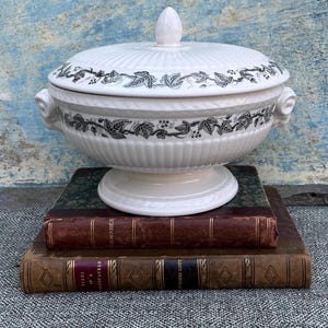 Vintage Wedgwood Classic Edme &#39;Stratford&#39; Servierterrine Gemüseterrine mit schwarzem Weinblatt bedeckt