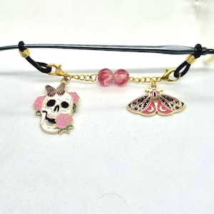 Gothic Red Moth Basic Gold Eyeglass Charm Set, Set of 2