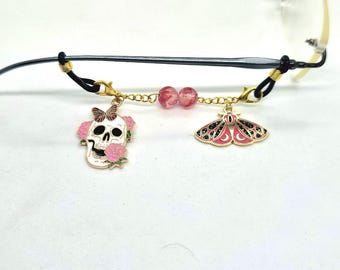 Gothic Red Moth Basic Gold Eyeglass Charm Set, Set of 2