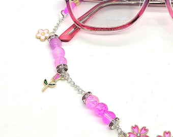 Pink Spring Flowers Basic Silver Eyeglass Chain