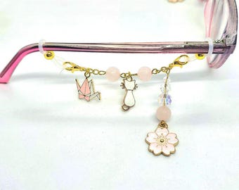 Sakura Cat Deluxe Gold Eyeglass Charm Set, Set of 2
