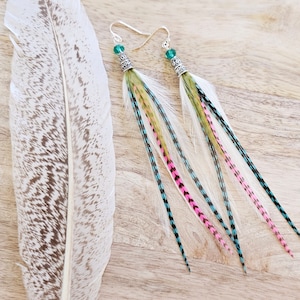 White feather earrings, feather earring, pink feather earring, rainbow earring, boho earring, gifts for her, girlie earrings, trendy earring