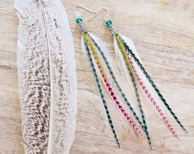 White feather earrings, feather earring, pink feather earring, rainbow earring, boho earring, gifts for her, girlie earrings, trendy earring
