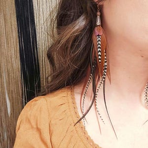 Lange Braune Federohrringe: Boho Western Schmuck