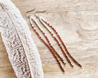 Long Seed Bead Earrings: ombre beaded jewelry, boho beaded jewelry, amber beaded earrings, long pink beaded earring, rust beaded earring