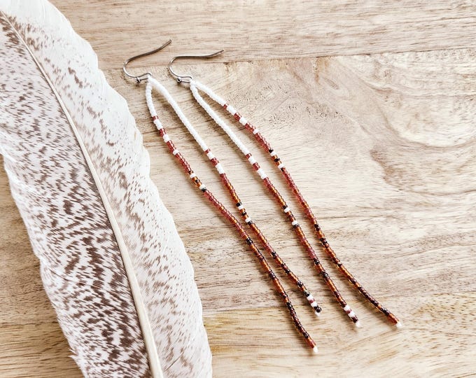 Long Seed Bead Earrings: ombre beaded jewelry, boho beaded jewelry, amber beaded earrings, long pink beaded earring, rust beaded earring