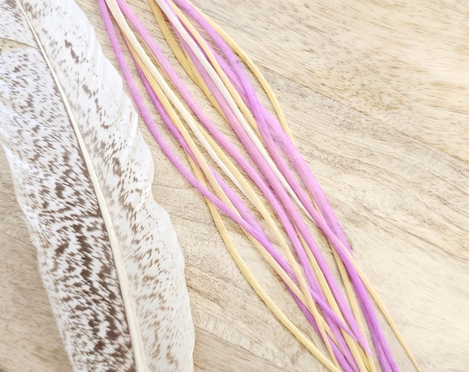 Butter Yellow and Lavender Feather Earring, butter yellow earring, lavender jewelry, pastel boho jewelry, long feather earring, hair feather