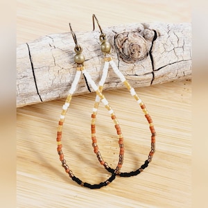 Seed Bead Teardrops, brown beaded earrings, boho earrings, western earrings, beaded hoops, gifts for her, fall earrings, seed bead earring