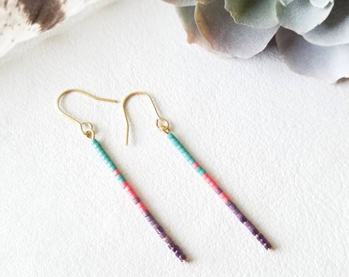 Seed bead earrings, boho earrings, girlie earrings, beaded boho earrings, minimalist earrings, purple beaded earrings, pink beaded earrings