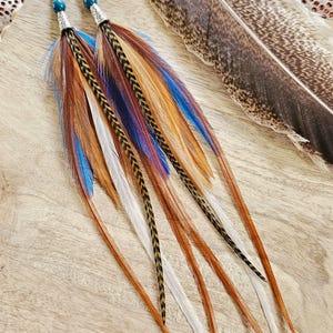 Blue Feather Earrings, blue boho jewelry, long feather earrings, brown and blue jewelry, western accessories image 4