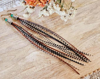 Long Rooster Feather Earrings, Boho Festival Jewelry