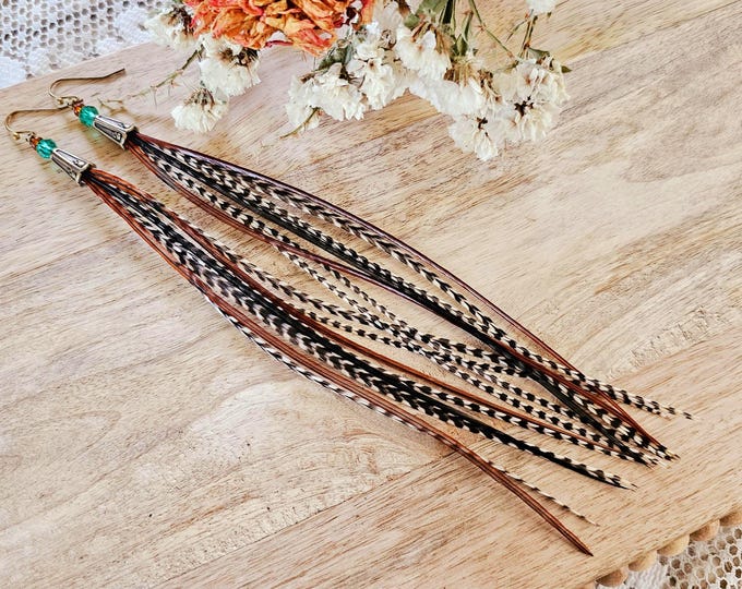 Long Feather Earrings, natural feather earring, black feather earring, rodeo earrings, brown feather earring, festival earrings, boho gifts
