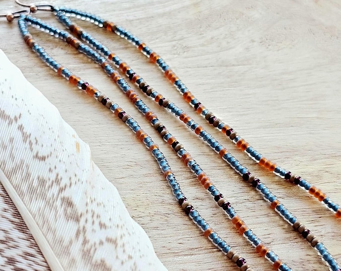 Moody Seed Bead Earrings: Long beaded earring, navy beaded earring, dark beaded jewelry, earthy toned jewelry, boho beaded jewelry, gifts