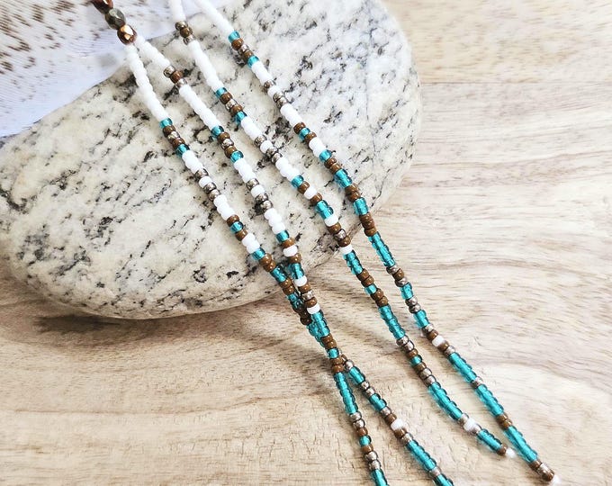 Long Emerald Seed Bead Earrings: emerald beaded jewelry, mustard beaded earring, ombre bead earring, western jewelry, long turquoise earring