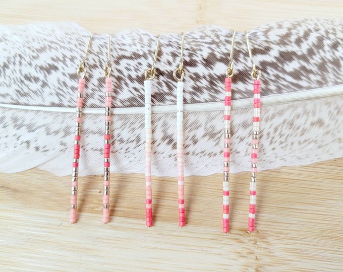 Seed Bead Earrings, pink beaded earring, pink earring, girlie earrings, gold beaded earring, gifts for her, minimalist earring, pink jewelry