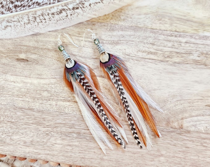 Feather earrings, real feather earrings, boho earrings, brown feather earrings, white feather earrings, fall earring, gifts for her, western