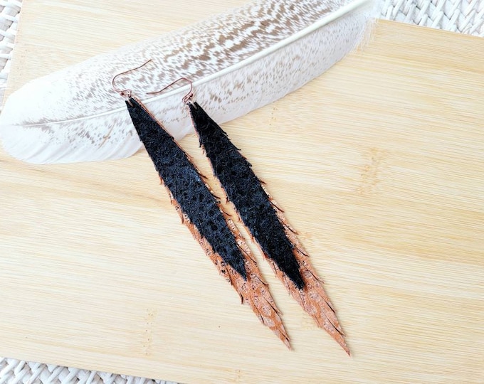 Leather Feather Earring/ metallic leather earring/ leopard print earring/ shimmer leather earring/ western leather earrings/ boho earrings