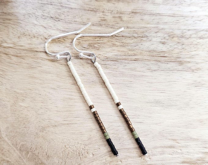 Seed bead earrings, green boho earring, western earring, beaded boho earring, green minimalist earring, everyday earring, camo earrings