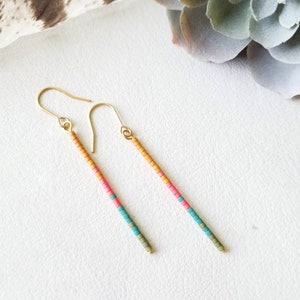 Seed bead earrings, colorful boho earring, western earring, beaded boho earring, minimalist earring, teal beaded earring, colorful earring