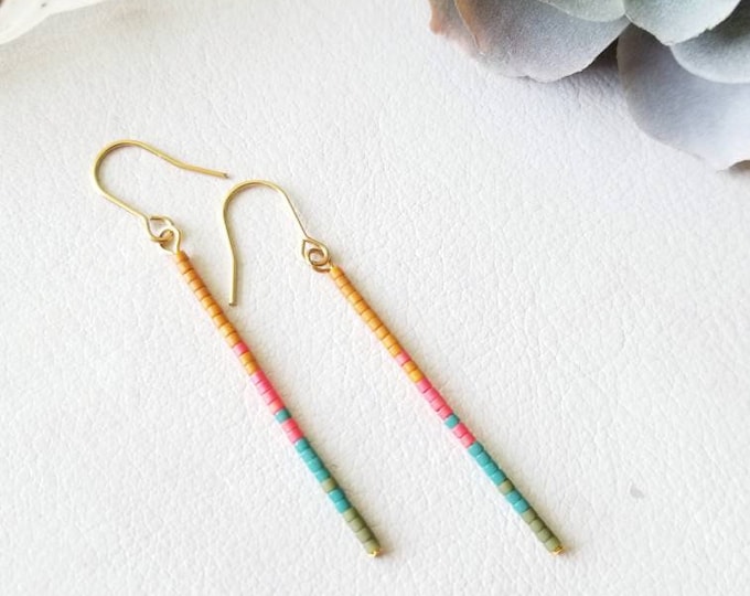 Seed bead earrings, colorful boho earring, western earring, beaded boho earring, minimalist earring, teal beaded earring, colorful earring