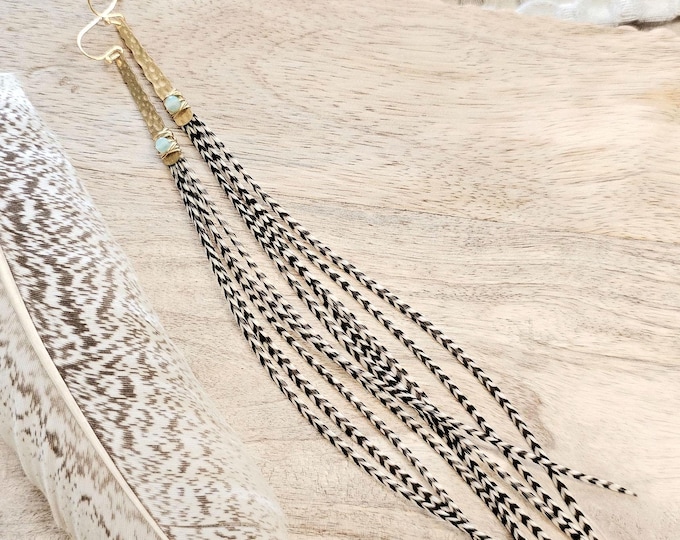 Long feather earrings, beaded feather earrings, bohemian feather earring, boho wedding earring, amazonite earrings, western earrings, gifts