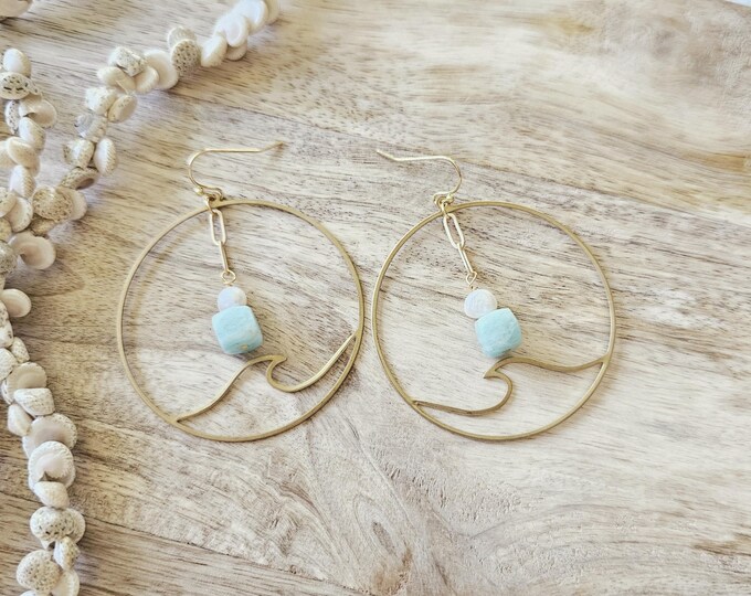 Pearl Wave Earrings: amazonite jewelry, vacation jewelry, pearl jewelry, beach jewelry, boho pearl earring, ocean jewelry, beach ocean gifts