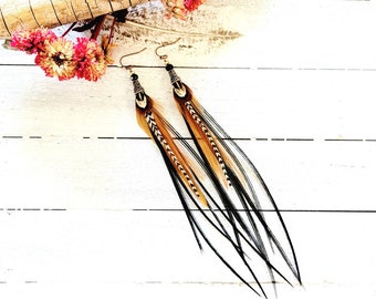 Feather earrings/ real feather earrings/ long feather earrings/ black feather earrings/ boho earrings/ southwestern earrings/ fall earringsC