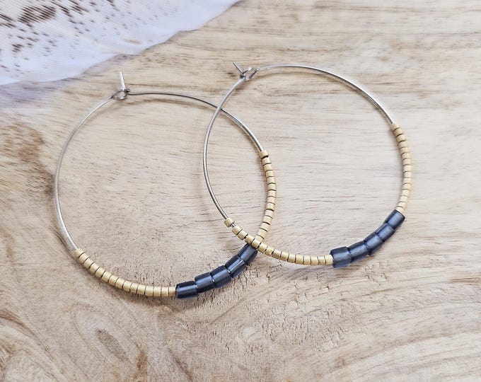 Seed bead earrings, boho earrings, western beaded earrings, beaded boho earrings, tribal beaded earrings, beaded hoops, large beaded hoops