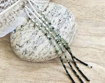 Turquoise Fringe Seed Bead Earrings, Boho Western Style