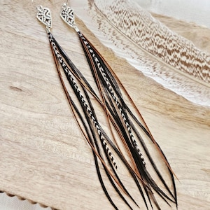 Black Western Earring, southwestern earring, long feather earring, rodeo earrings, brown feather earrings, concert earrings, feather earring