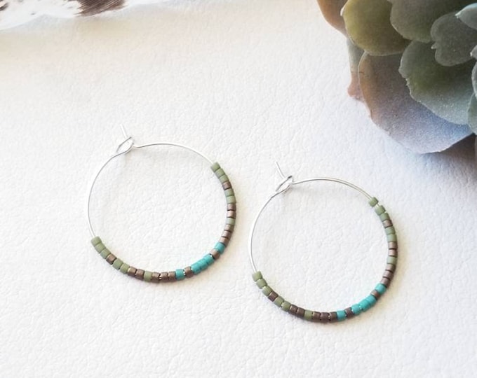 Seed bead earrings, boho earrings, western beaded earrings, beaded boho earrings, tribal beaded earrings, beaded hoops, small beaded hoops