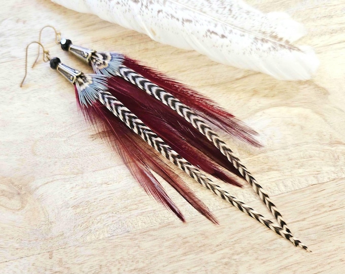 Red Feather Earrings, Boho Western Style