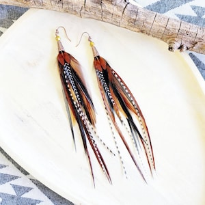 Long Feather Earrings/ feather earrings/ natural feather earrings/ western earrings/ southwestern earrings/ brown feather earrings/ gifts