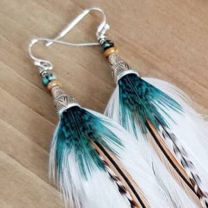 Feather earrings, real feather earrings, bohoemian earrings, western earrings, hippie earrings, gypsy earrings, white feather earrings image 3