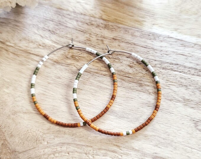 Seed bead earrings, boho earrings, western beaded earrings, beaded boho earrings, tribal beaded earrings, beaded hoops, large beaded hoops