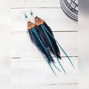 Feather earrings/ statement earrings/ black boho earrings/ western earrings/ rodeo earrings/ black feathers/ long feather earrings/ gifts