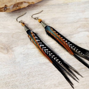 Feather Earrings, black feather earrings, boho earrings, real feather earrings, small feather earring, gifts for her, fall earrings, western