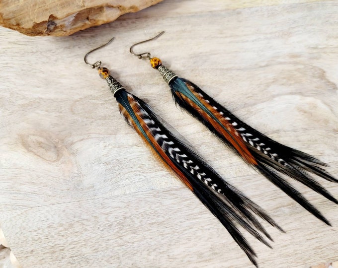 Feather Earrings, black feather earrings, boho earrings, real feather earrings, small feather earring, gifts for her, fall earrings, western