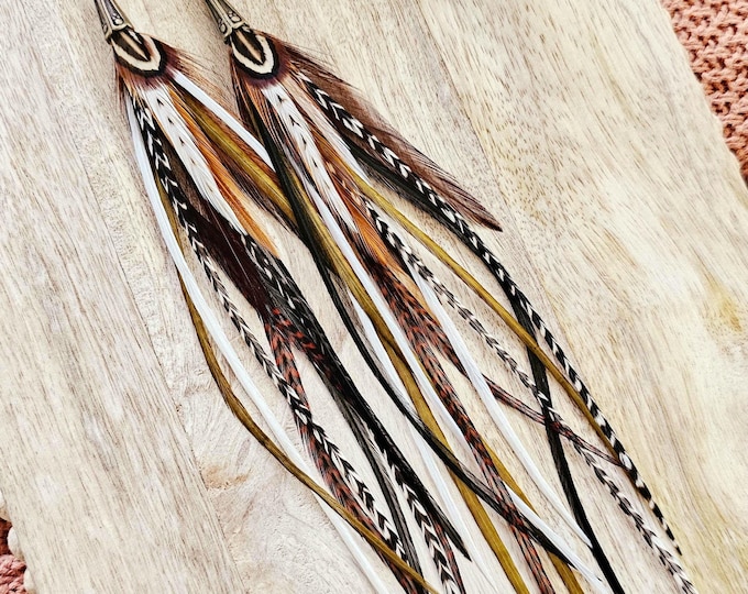 Long Feather Earrings, boho earrings, real feather earrings, hippie earrings, western earrings, woodland earrings, boho gifts for her, gypsy